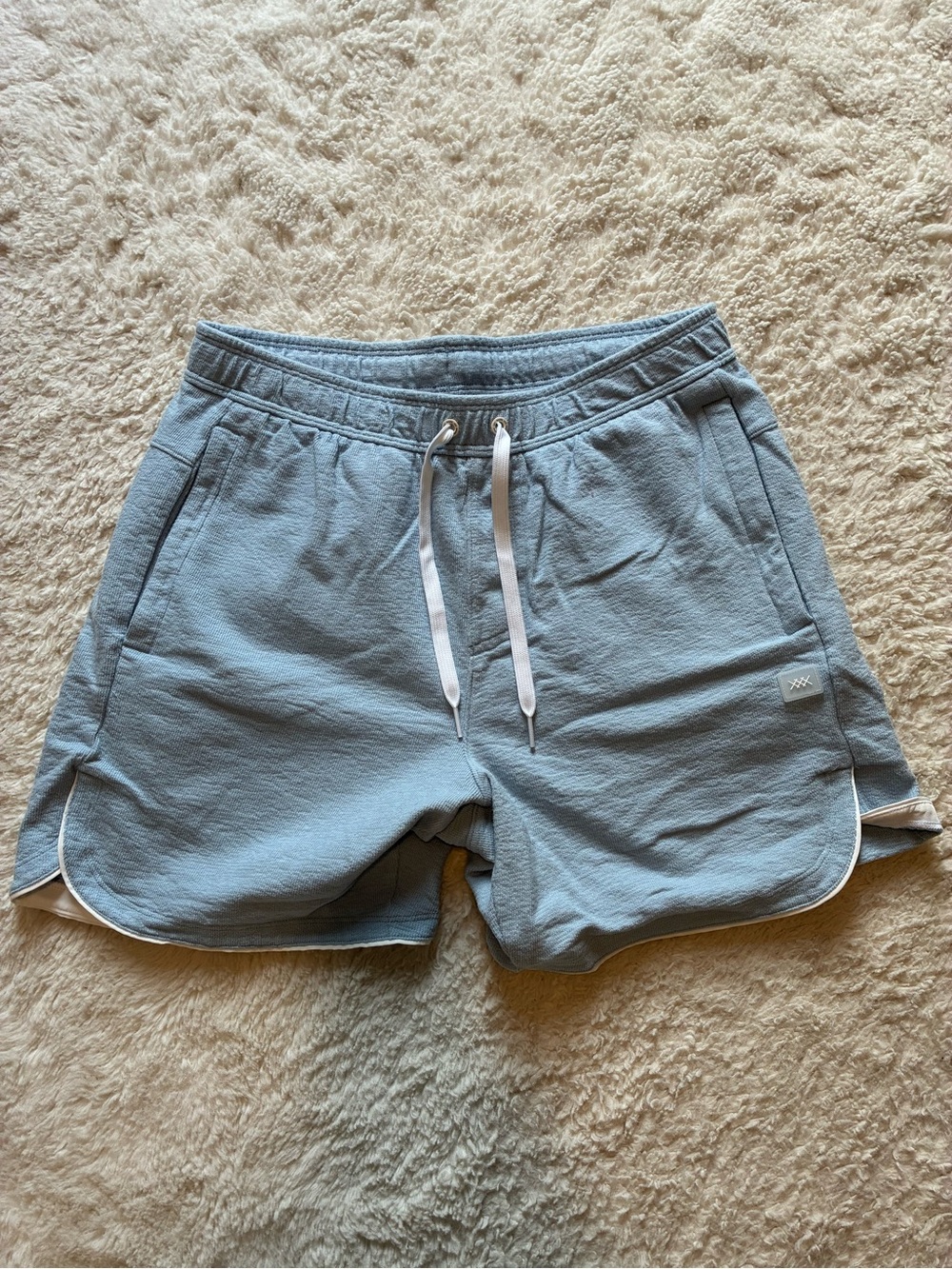 Men's Light Blue Terry Cloth Drawstring Shorts